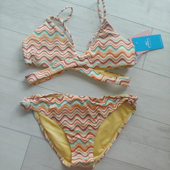 O'Neill NEW girls Lagoon Stripe Wrap Top Bikini Set